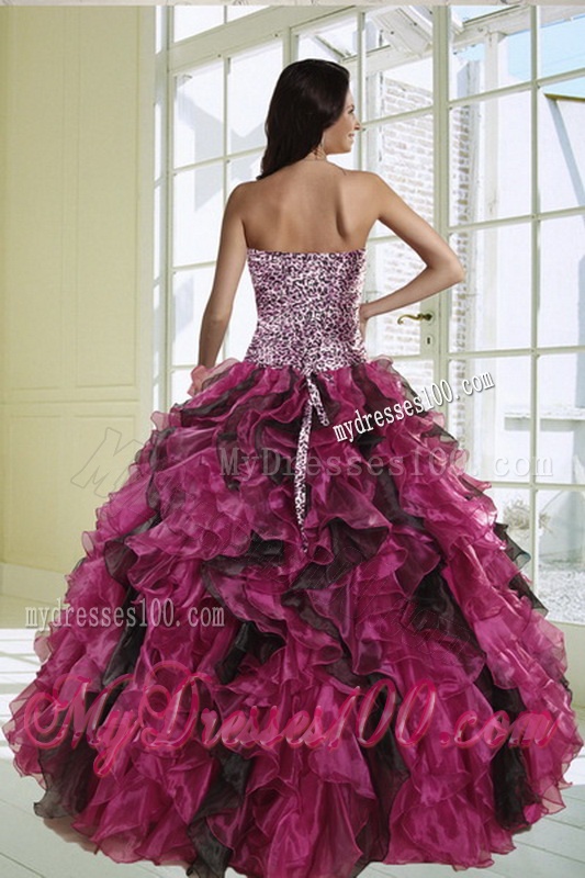 2016 Classical Strapless Multi-color Quinceanera Dress with Leopard Print