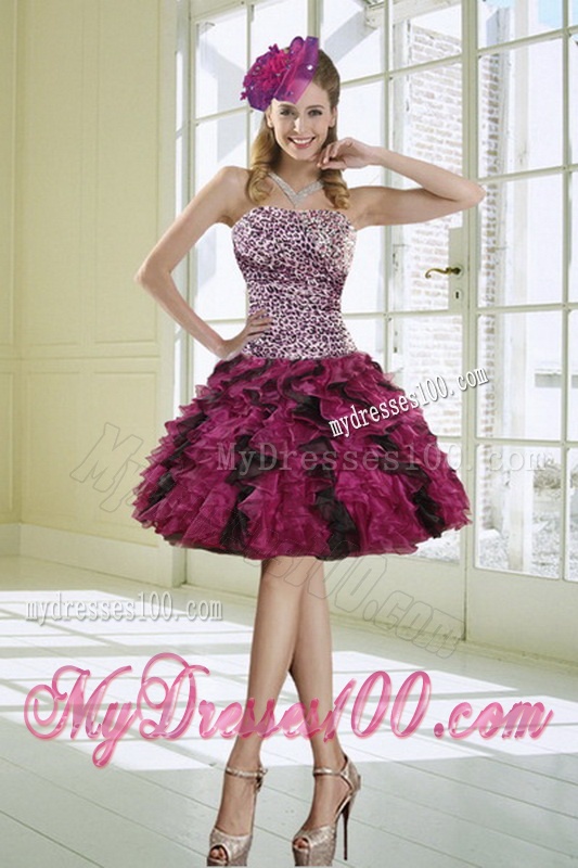 2016 Classical Strapless Multi-color Quinceanera Dress with Leopard Print