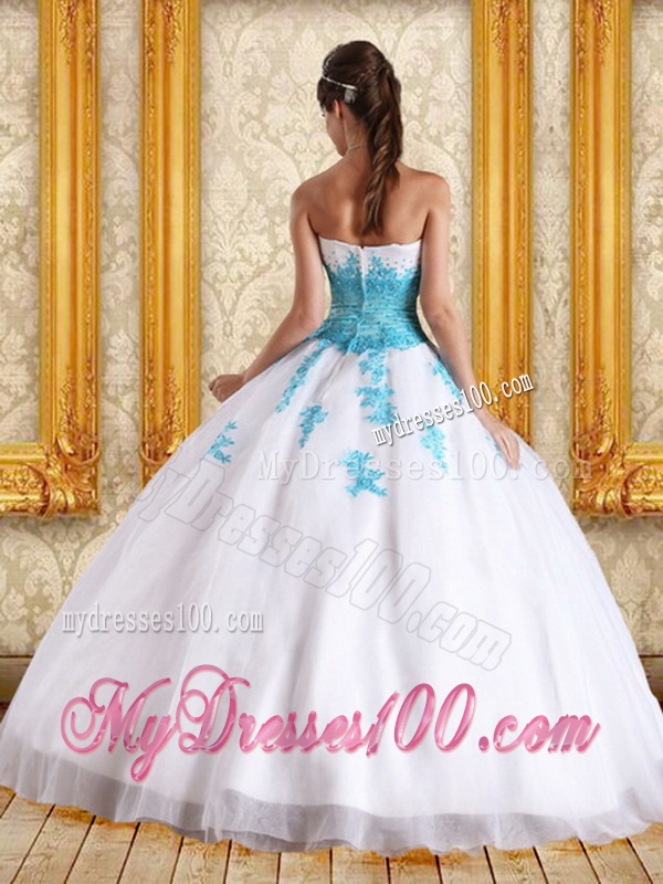 2016 Cute Sweetheart Floor Length Quinceanera Dress in White and Blue