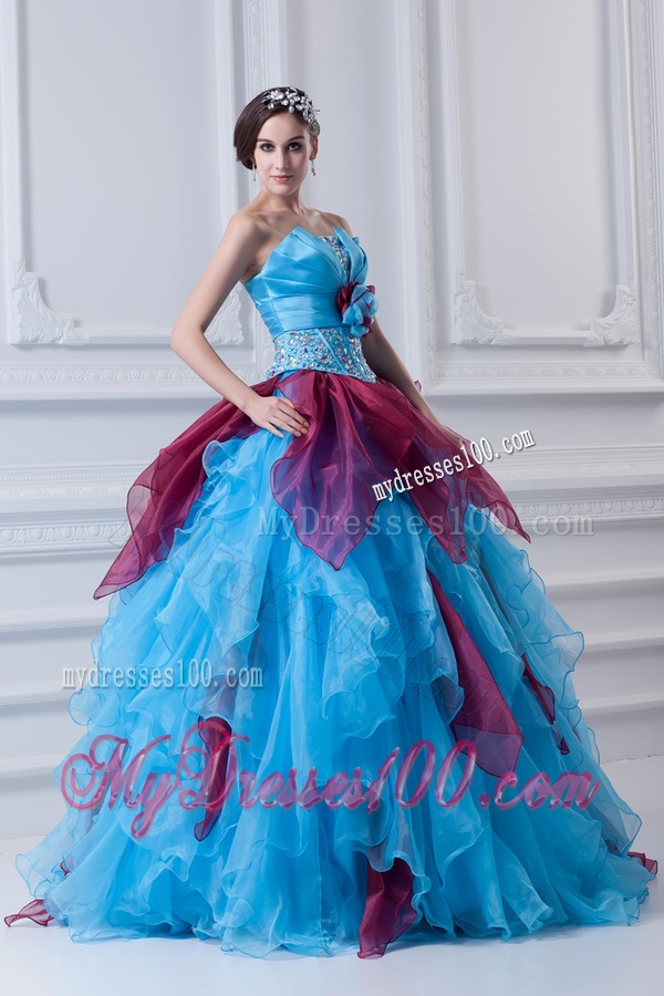 2016 Discount Strapless Beading Ruffles and Appliques Multi Color Quinceanera Dress