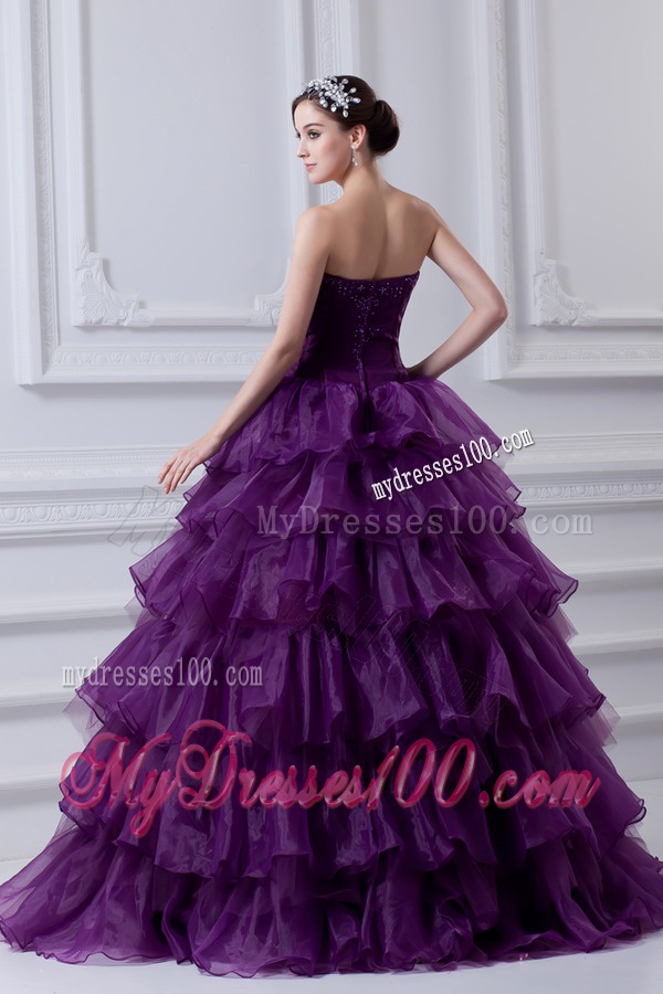 2016 Eggplant Purple Strapless Ball Gown Beading and Embroidery Quinceanera Dress