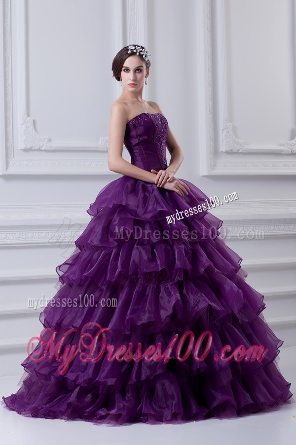 2016 Eggplant Purple Strapless Ball Gown Beading and Embroidery Quinceanera Dress