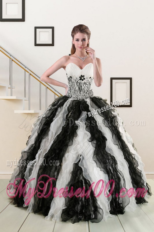 2016 Exclusive Black and White Quinceanera Dresses with Zebra and Ruffles