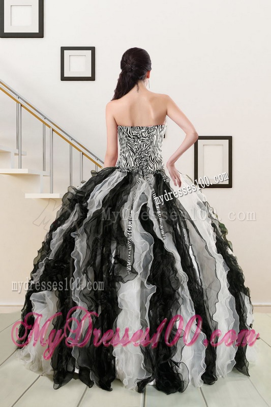 2016 Exclusive Black and White Quinceanera Dresses with Zebra and Ruffles