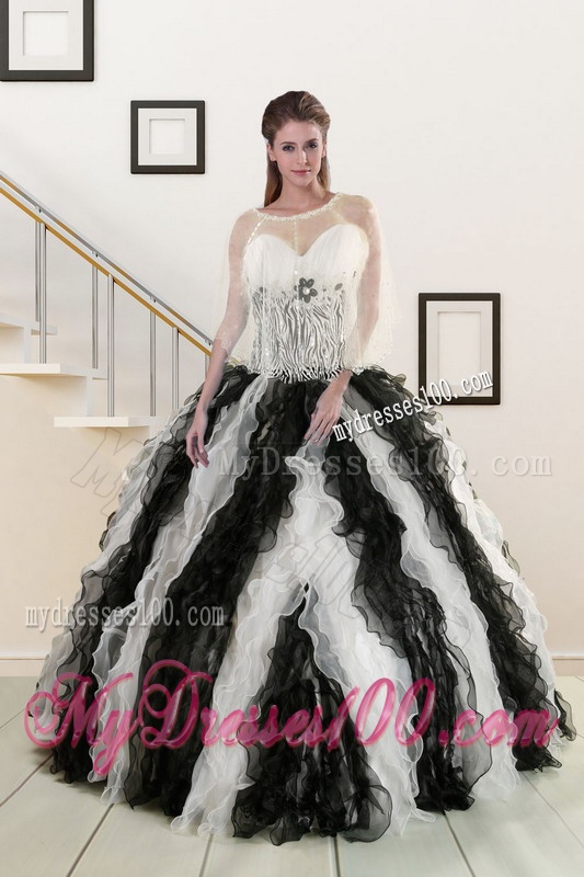 2016 Exclusive Black and White Quinceanera Dresses with Zebra and Ruffles