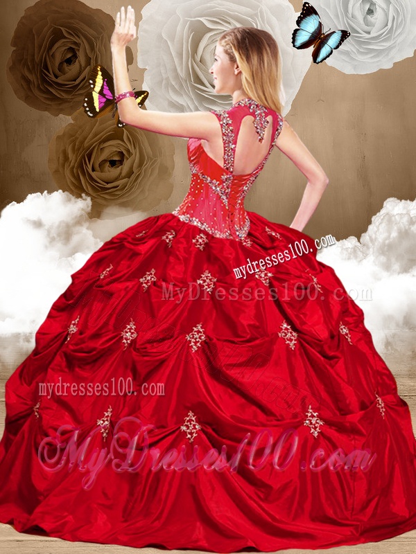 2016 Gorgeous Red Sweet 16 Gowns with Appliques and Pick Ups