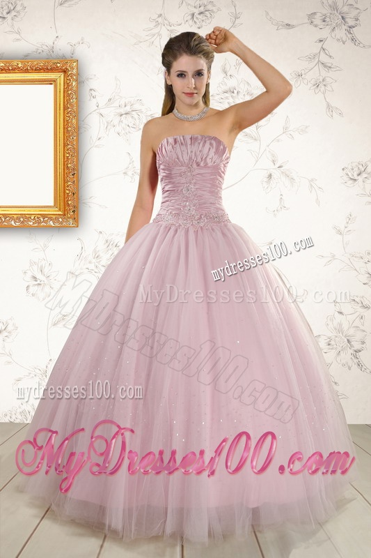 2016 Light Pink Strapless Elegant Sweet 16 Dresses with Appliques