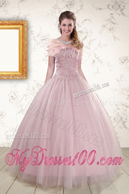 2016 Light Pink Strapless Elegant Sweet 16 Dresses with Appliques
