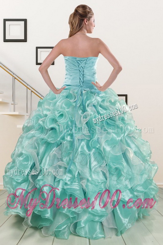 2016 Luxurious Strapless Beading Quinceanera Dresses in Aqua Blue
