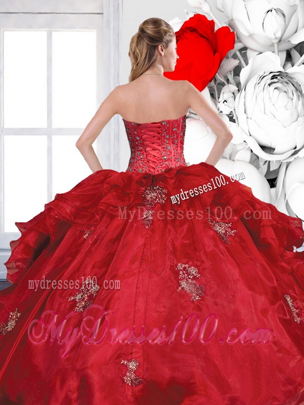 2016 Modest Sweetheart Beading and Ruffles Quinceanera Gown with Appliques