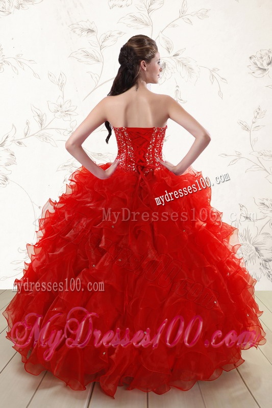 2016 Most Popular Red Quinceanera Dresses with Beading and Ruffles