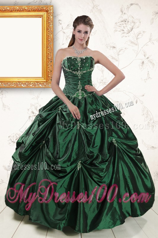 2016 New Style Appliques Quinceanera Dresses in Dark Green
