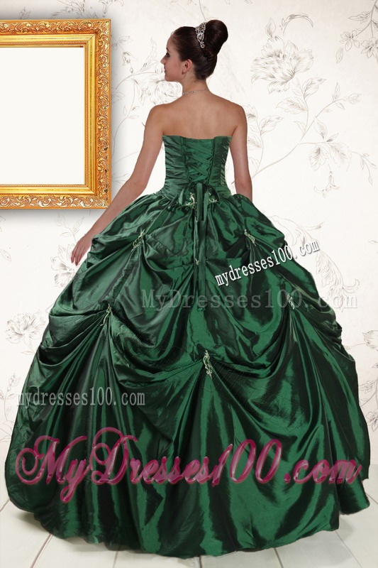 2016 New Style Appliques Quinceanera Dresses in Dark Green