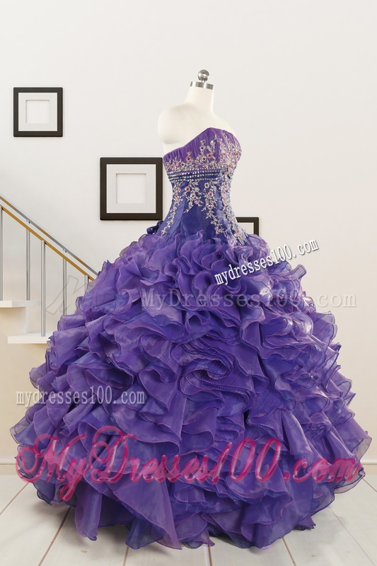 2016 Prefect Purple Sweet 15 Dresses with Embroidery and Ruffles
