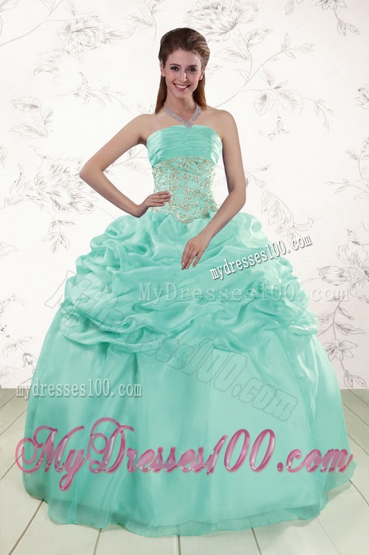2016 Pretty Puffy Apple Green Sweet 16 Dresses with Beading
