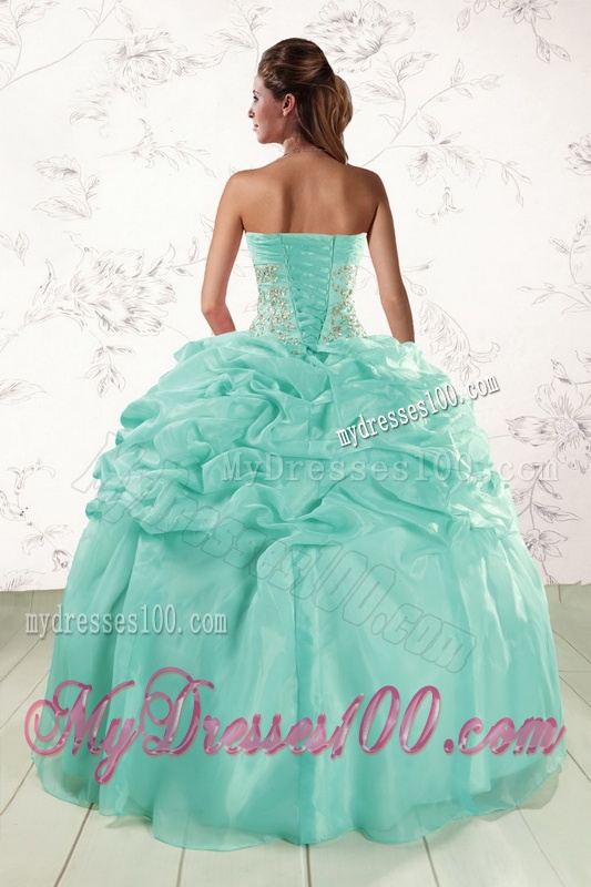 2016 Pretty Puffy Apple Green Sweet 16 Dresses with Beading