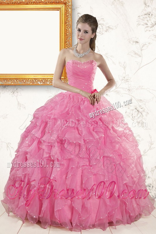 2016 Pretty Sweetheart Beading Baby Pink Quinceanera Dresses