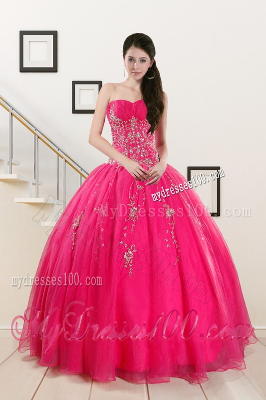 2016 Pretty Sweetheart Hot Pink Quinceanera Dresses with Beading
