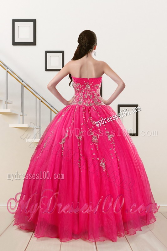2016 Pretty Sweetheart Hot Pink Quinceanera Dresses with Beading