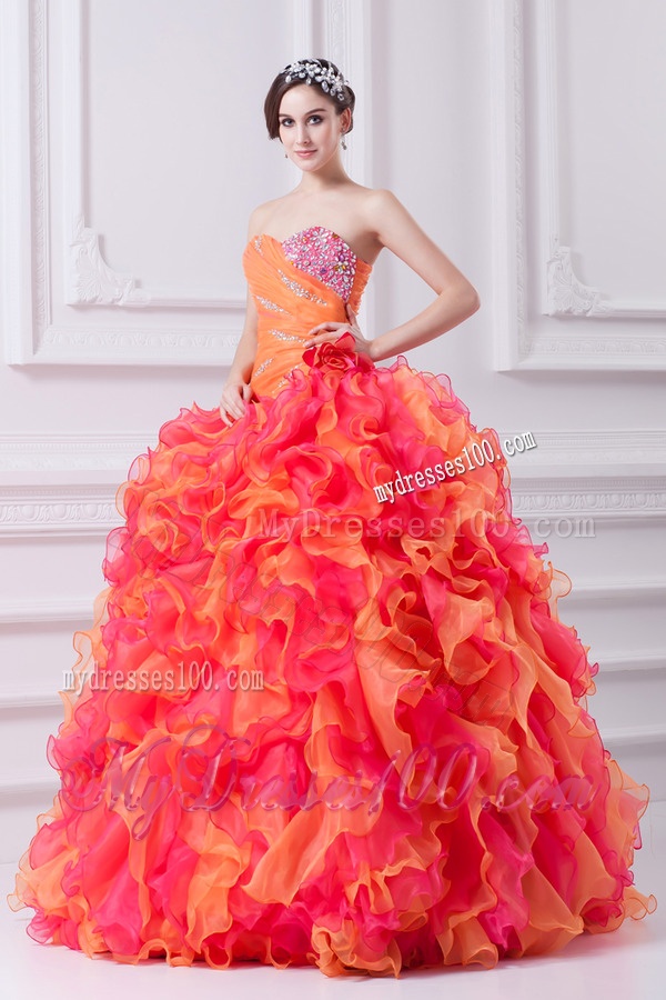 2016 Spring Beautiful Multi-color Beading and Ruching Quinceanera Dress