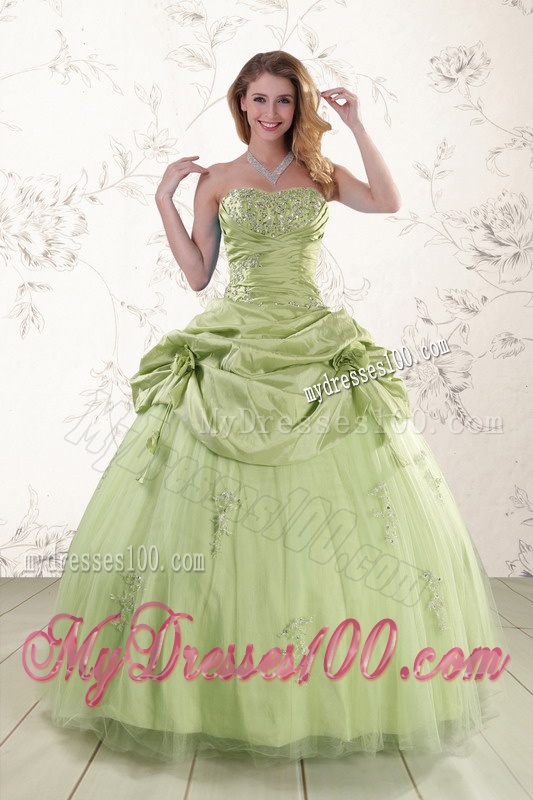 2016 Sweetheart Beading Quinceanera Dress in Yellow Green