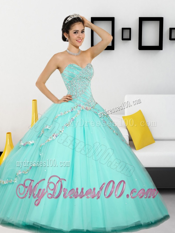 2016 The Super Hot Beading Sweetheart Quinceanera Dresses in Apple Green