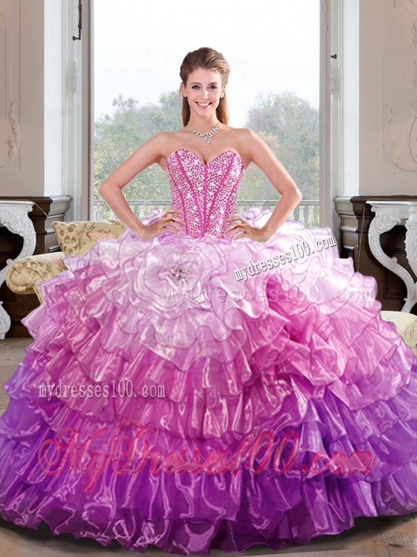 2016 Unique Beading and Ruffled Layers Multi Color Quinceanera Dresses