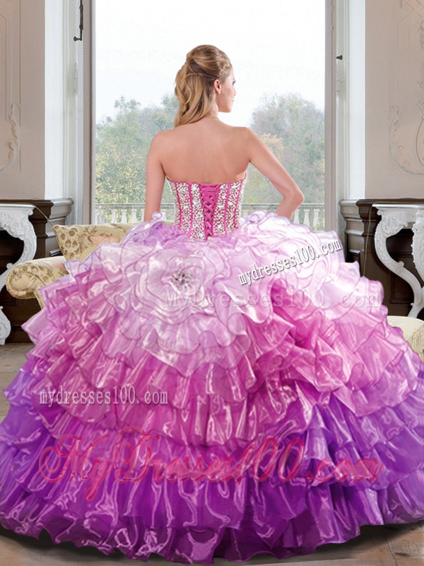 2016 Unique Beading and Ruffled Layers Multi Color Quinceanera Dresses