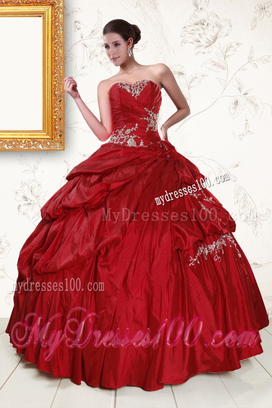 2016 Wine Red Sweetheart Quinceanera Dresses with Embroidery