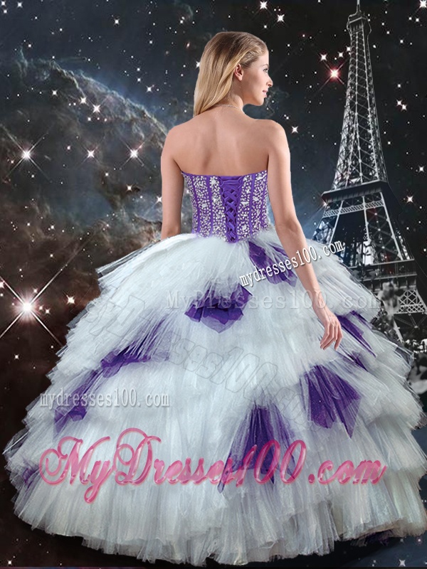 Exquisite Sweetheart Beaded Quinceanera Dresses in White and Purple