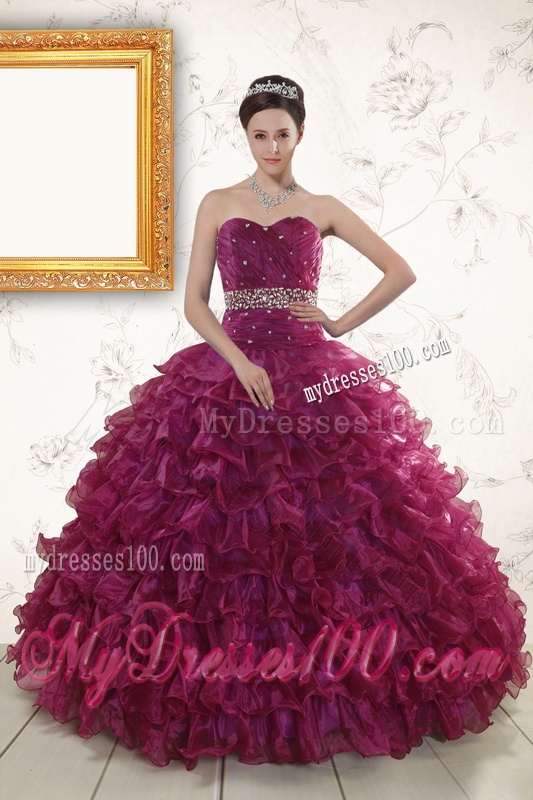 The Most Popular Beading and Ruffles Burgundy Quinceanera Gown
