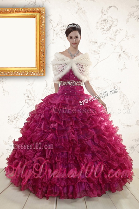 The Most Popular Beading and Ruffles Burgundy Quinceanera Gown