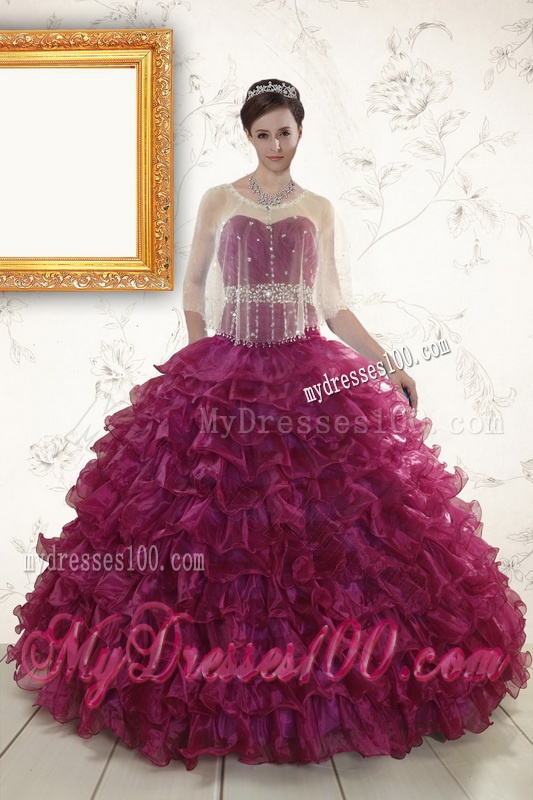 The Most Popular Beading and Ruffles Burgundy Quinceanera Gown