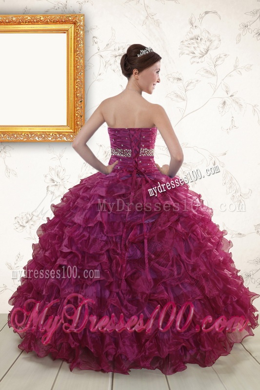 The Most Popular Beading and Ruffles Burgundy Quinceanera Gown