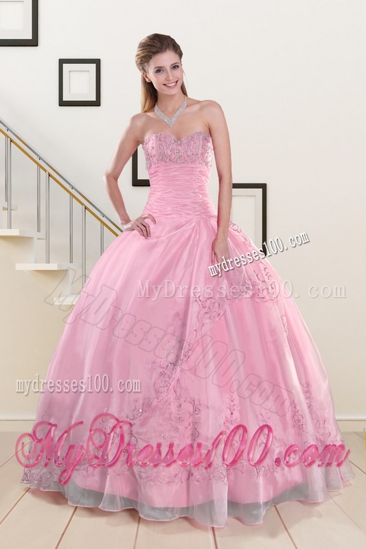 Beading and Appliques Baby Pink Quinceanera Dresses for 2016