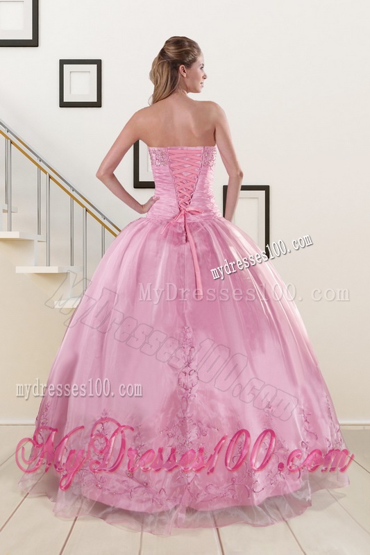 Beading and Appliques Baby Pink Quinceanera Dresses for 2016