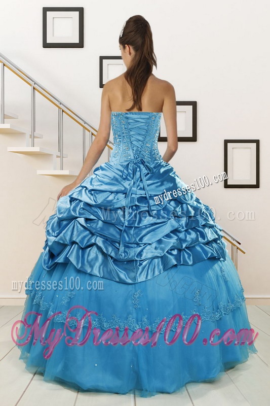 2016 Spring Wonderful Strapless Appliques Quinceanera Dresses in Teal