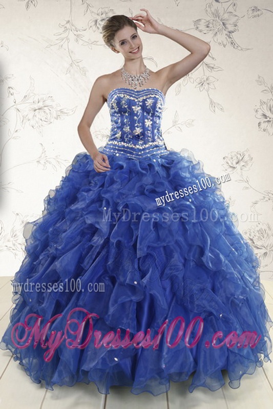 2016 New Style Royal Blue Quinceanera Dresses with Beading and Ruffles