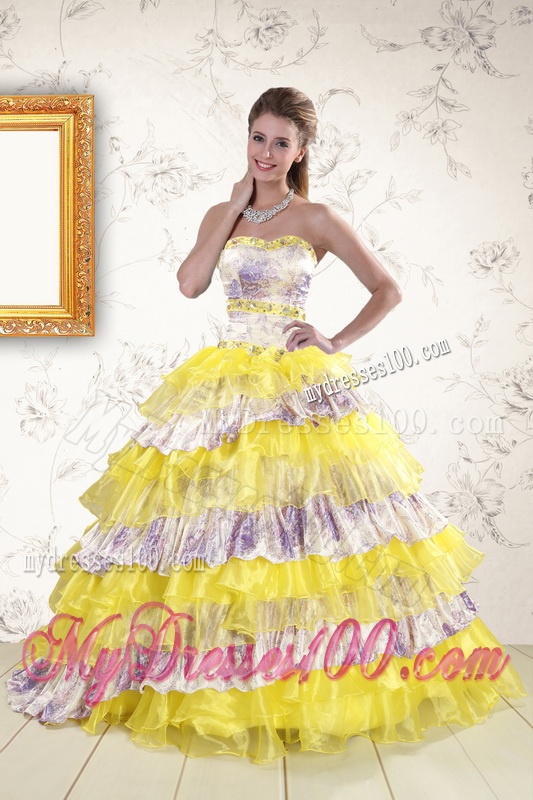 2016 Printed and Ruffles Multi-color Quinceanera Dresses
