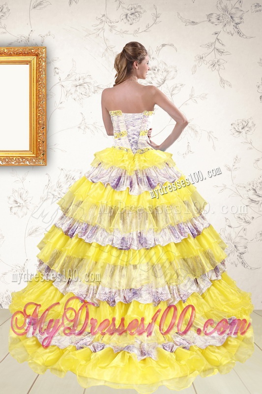 2016 Printed and Ruffles Multi-color Quinceanera Dresses
