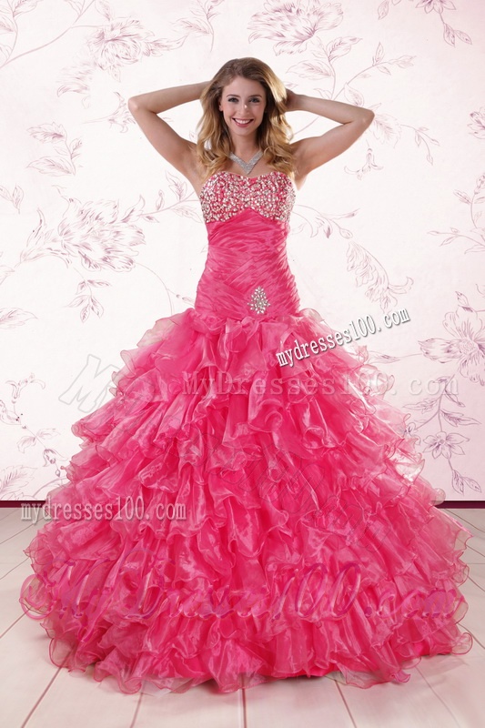 2016 Top Seller Sweetheart Hot Pink Quinceanera Dresses with Ruffles