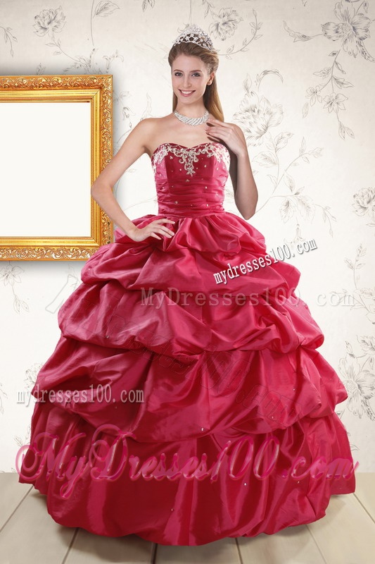 Appliques 2016 Taffeta Red Quinceanera Dresses with Lace Up