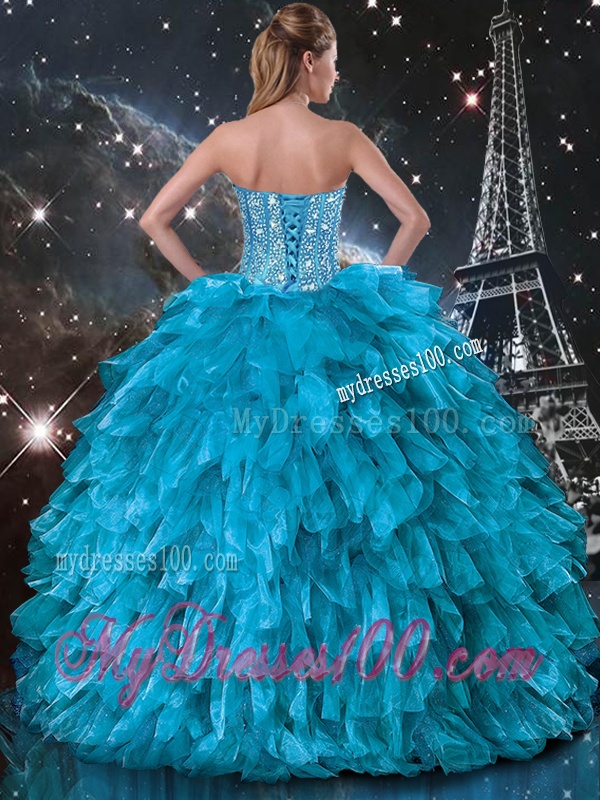 Artistic Ball Gown Beaded Detachable Quinceanera Gowns in Blue