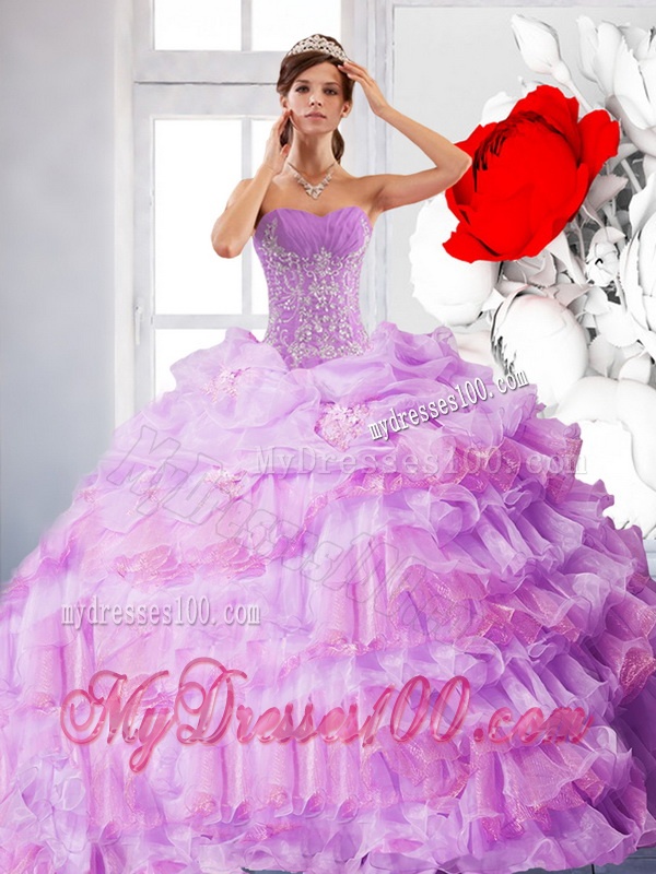 Artistic Strapless Appliques and Ruffles 2016 Quinceanera Dress in Lilac