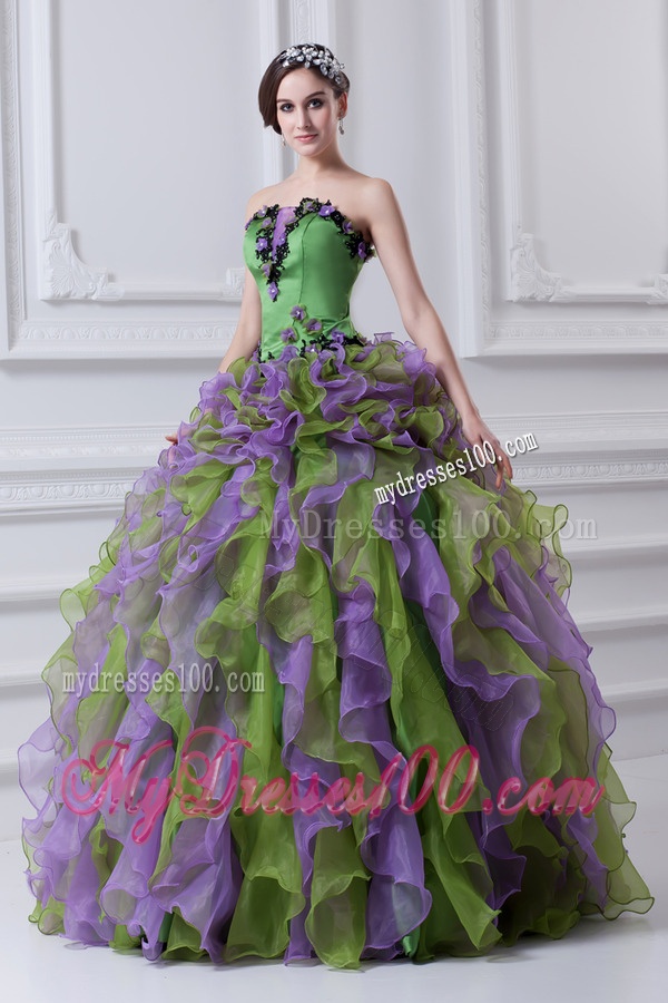 Ball Gown Strapless Multi-color Quinceanera Dress with Ruffles and Appliques