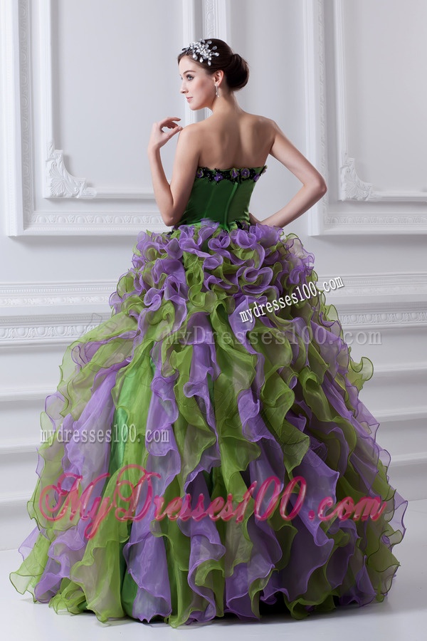 Ball Gown Strapless Multi-color Quinceanera Dress with Ruffles and Appliques
