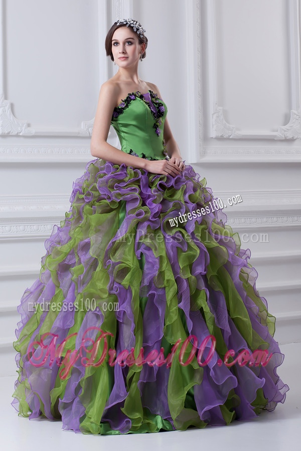 Ball Gown Strapless Multi-color Quinceanera Dress with Ruffles and Appliques