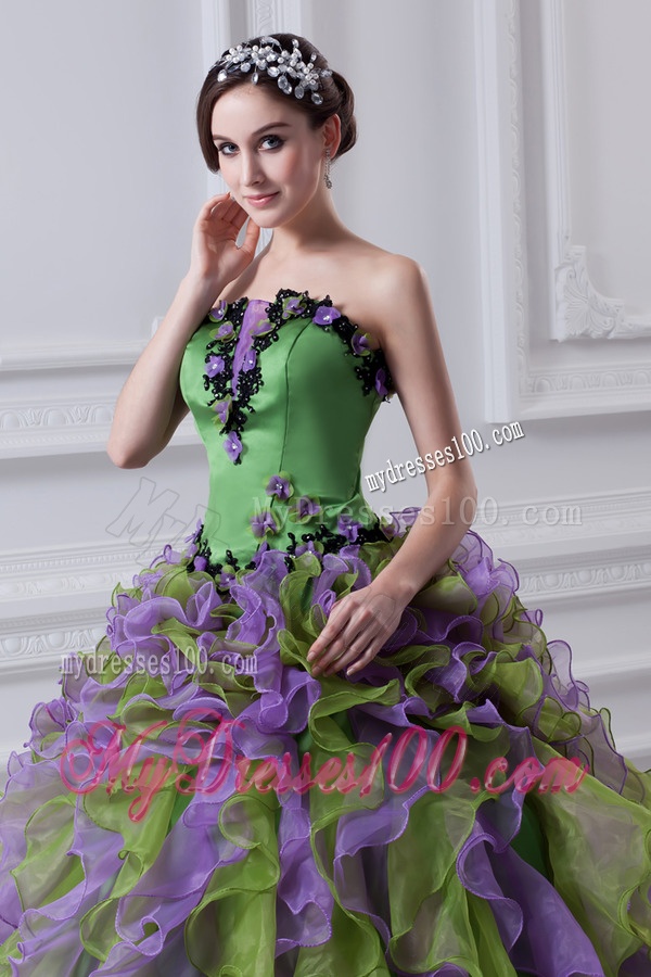 Ball Gown Strapless Multi-color Quinceanera Dress with Ruffles and Appliques