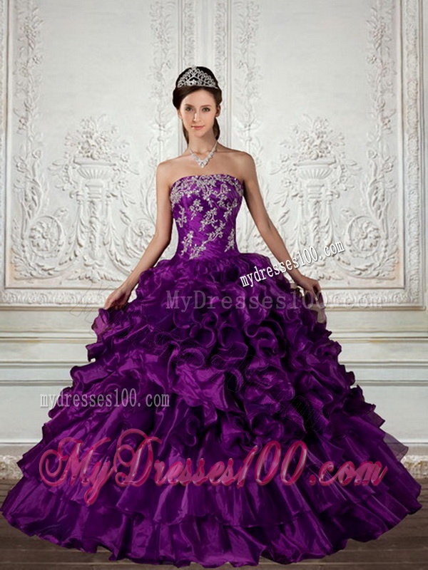 Ball Gown Strapless Quinceanera Dress with Embroidery and Ruffles