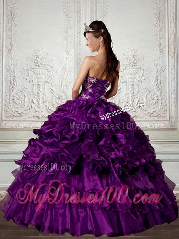 Ball Gown Strapless Quinceanera Dress with Embroidery and Ruffles